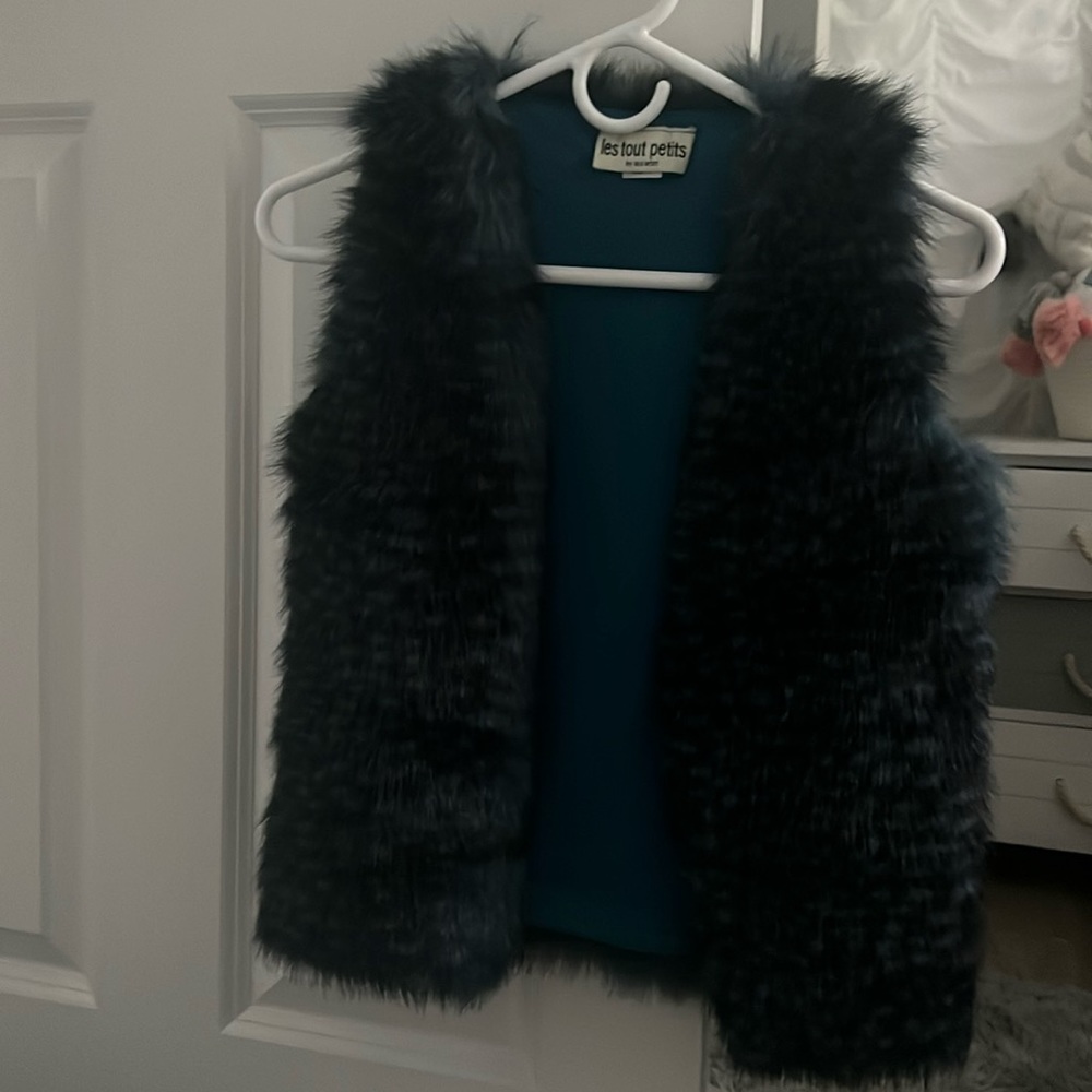 Dark blue fur vest from Lester’s in NYC